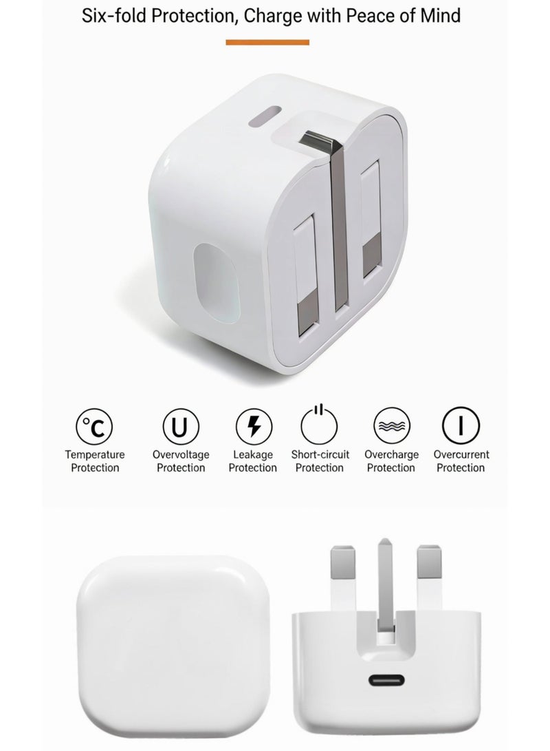 باراكا شاحن جداري بقوة 20 واط، محول شحن سريع - قابس جداري USB-C للشحن السريع - متوافق مع أجهزة iPhone 17/16/15/14 Max/13/12/SE2020/11/XR/XS Max/X/iPad - Image 2